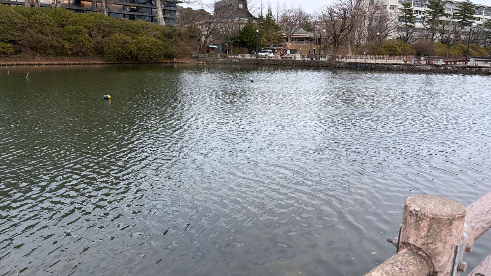 秋田・千秋公園のお堀と冬の風景